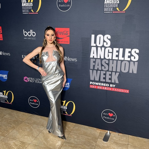 Strapless Leather Maxi Dress In Silver - Picture 3 of 6